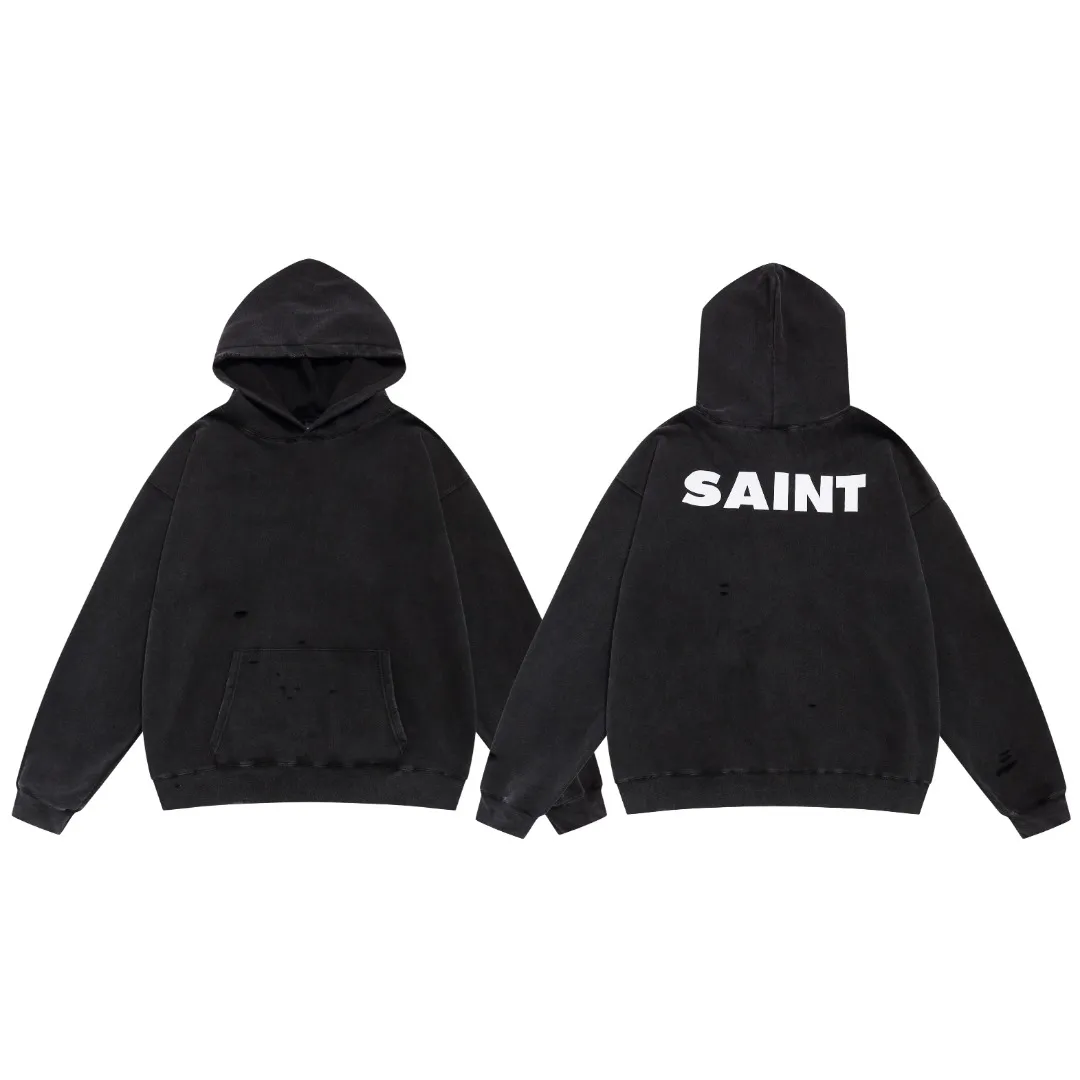 AINT Michael ‘SAINT’ letter destroyed distressed washed print retro loose hooded sweatshirt Fabric: 420g Style number: SM622 Size: S-M-L-XL Color: Black Price: P236
